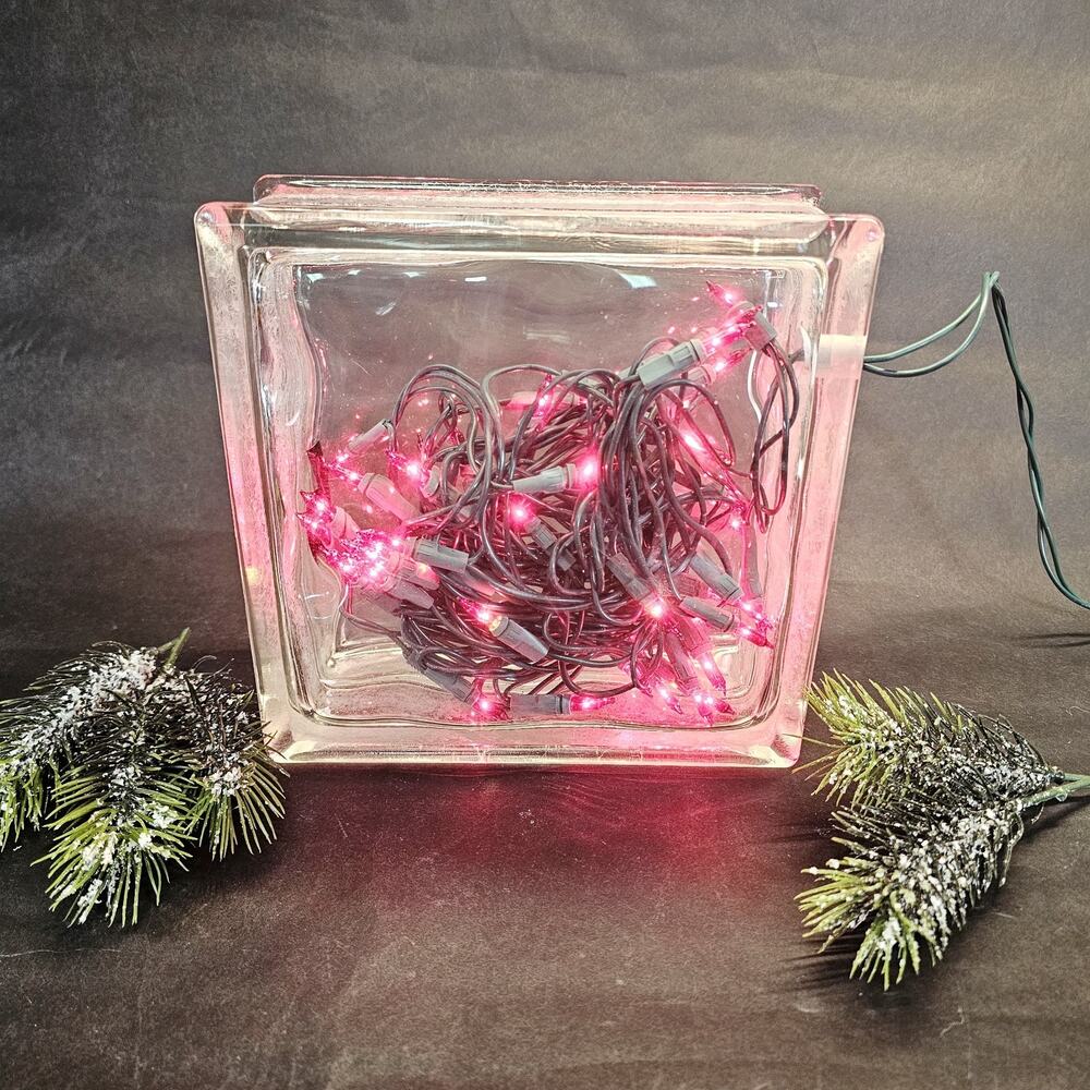 Vintage Homemade Clear Glass Window Block Light Up Red Christmas Display